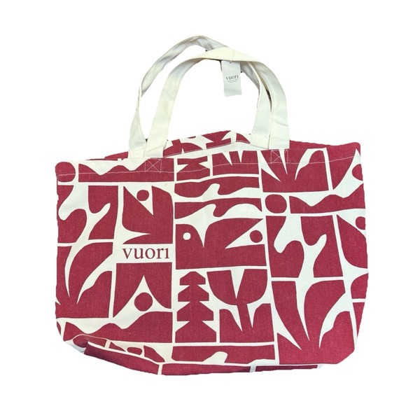 Vuori Handbags - VUORI Tote GWP Shopping Bag Strawberry Red White Canvas Cody Hudson NWT
